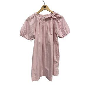 Free Assembly Blouson Dress Size Small Striped Tie Neck Short Sleeve Pink NEW